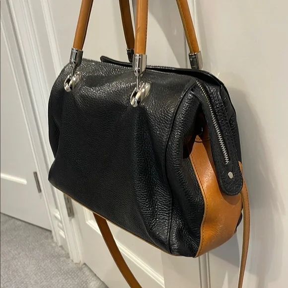 Valentina Black & Brown Leather Satchel with Crossbody - Picture 2 of 9